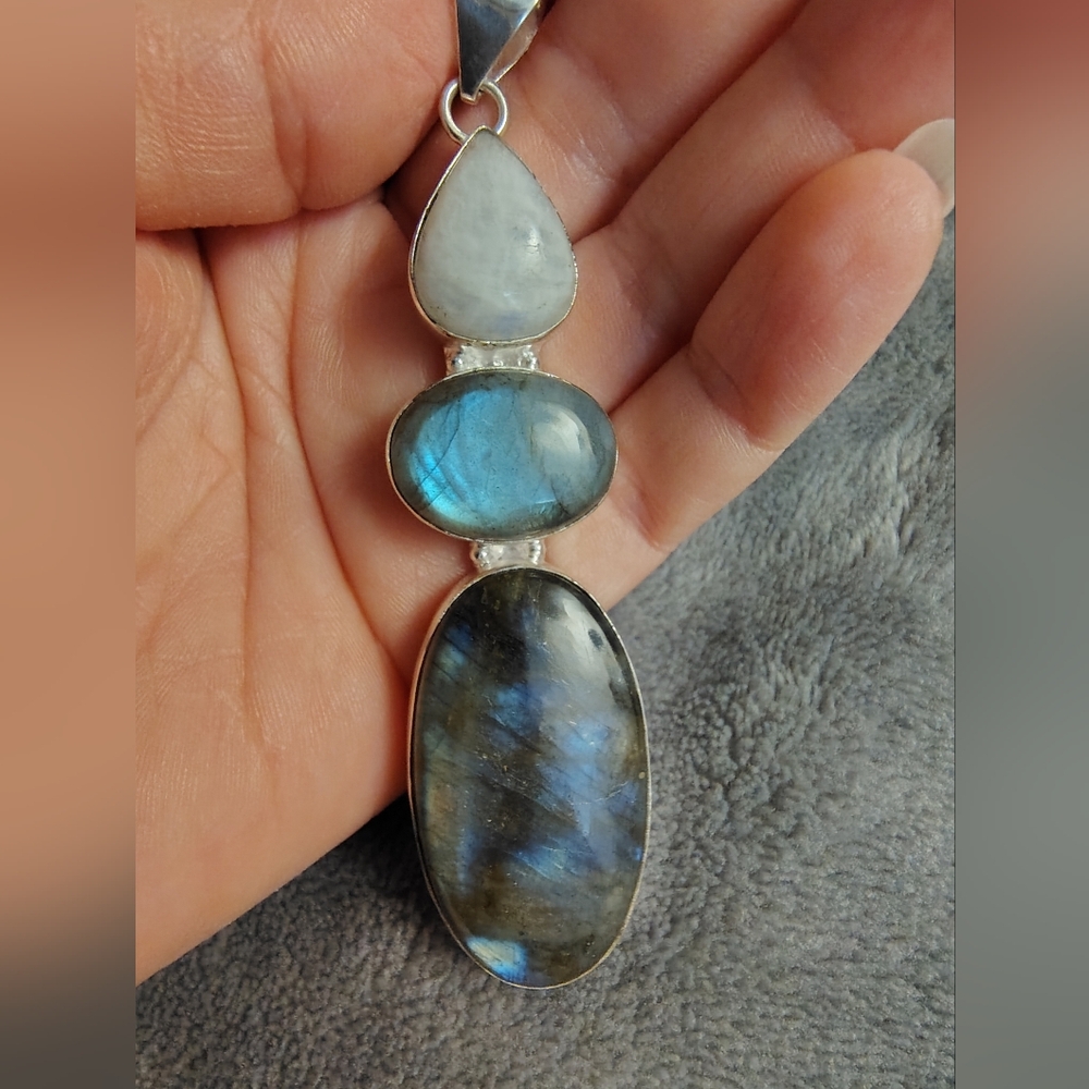 HUGE Labradorite and Rainbow Moonstone Statement Pendant